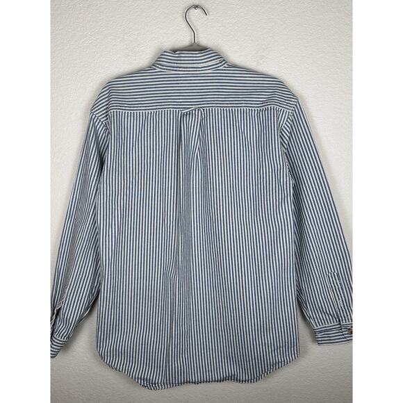 VTG Badge Denim Mens SZ XL heavy denim blue & white vertical striped long sleeve - Picture 3 of 7